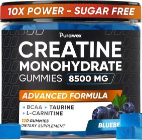 Creatine Monohydrate Gummies 8500mg Complex for Men Women 120 Count Preworkout Gummy with L-Carnitine BCAA Taurine for Muscle Growth Strength Ene